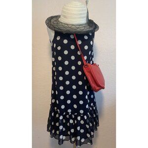 Tommy Hilfiger Navy blue Polka Dots Sleeveless Shift Peplum Hemline Size 6